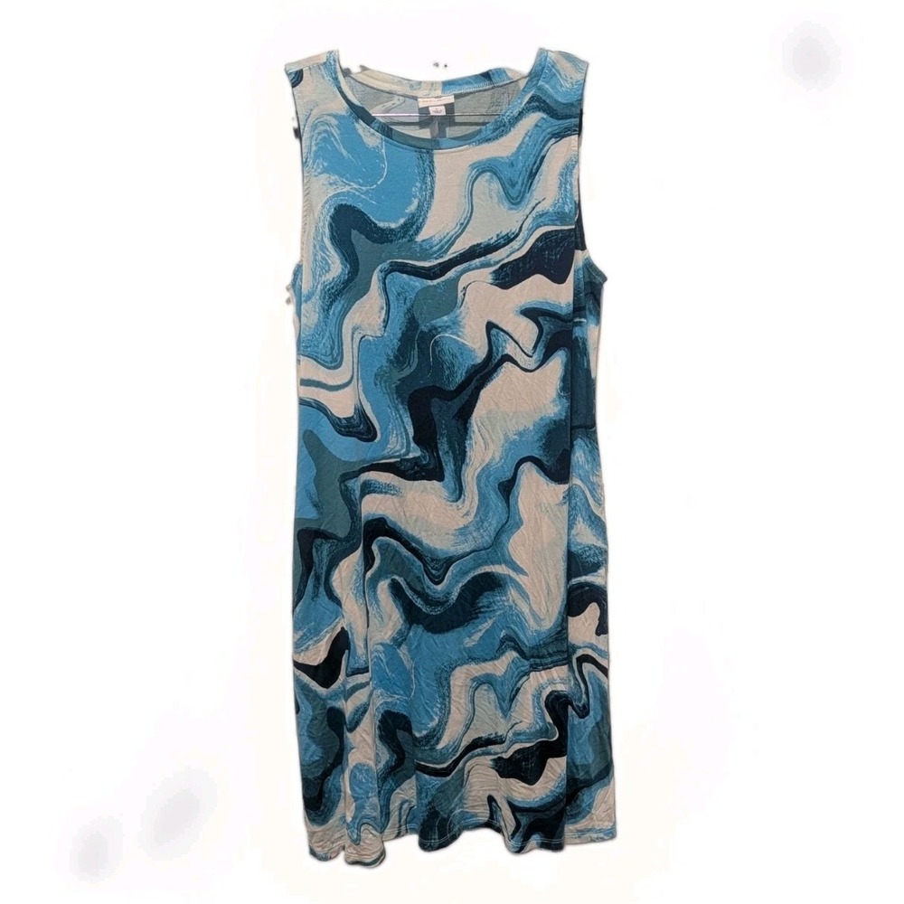 Retro Abstract Swirl Maxi Dress Blue Sleeveless Pockets LuLaRoe L